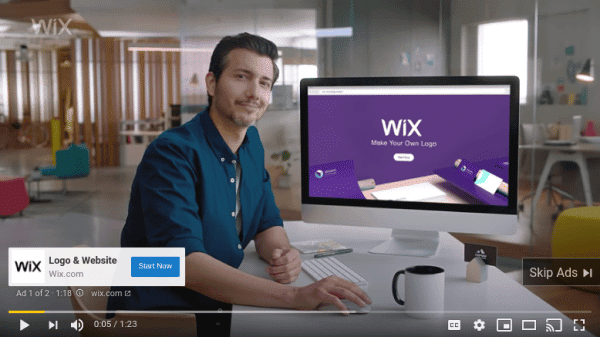 YouTube ads displayed over embedded website videos